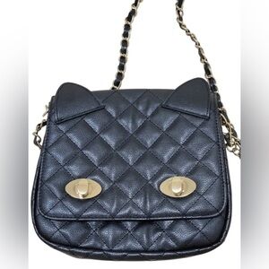 Tokyo Disney Resort Quilted Cat Crossbody Bag - Black/Gold Hardware